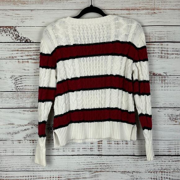Women's NAF NAF Paris White Red Black Cable Knit Pullover Sweater Casual Cozy S - Picture 3 of 4